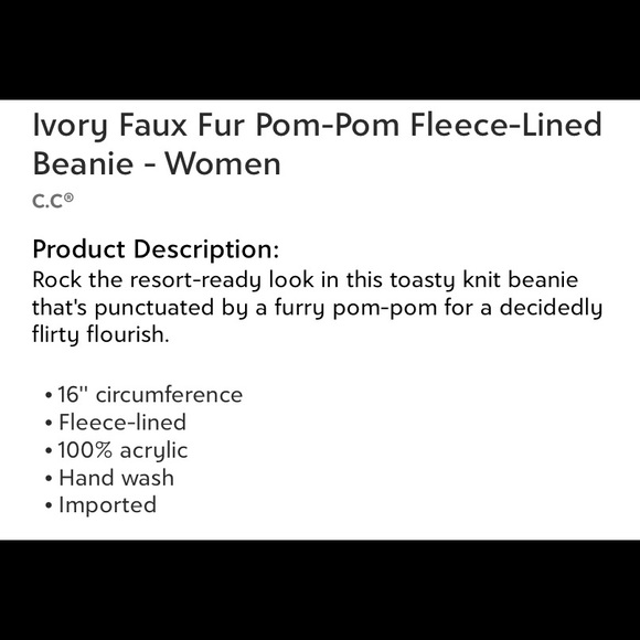 Ivory Faux Fur Pom-Pom Fleece-lined Beanie - Picture 2 of 2